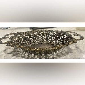 Vintage Italian Brass Filigree Floral Ornate Fruit Bowl